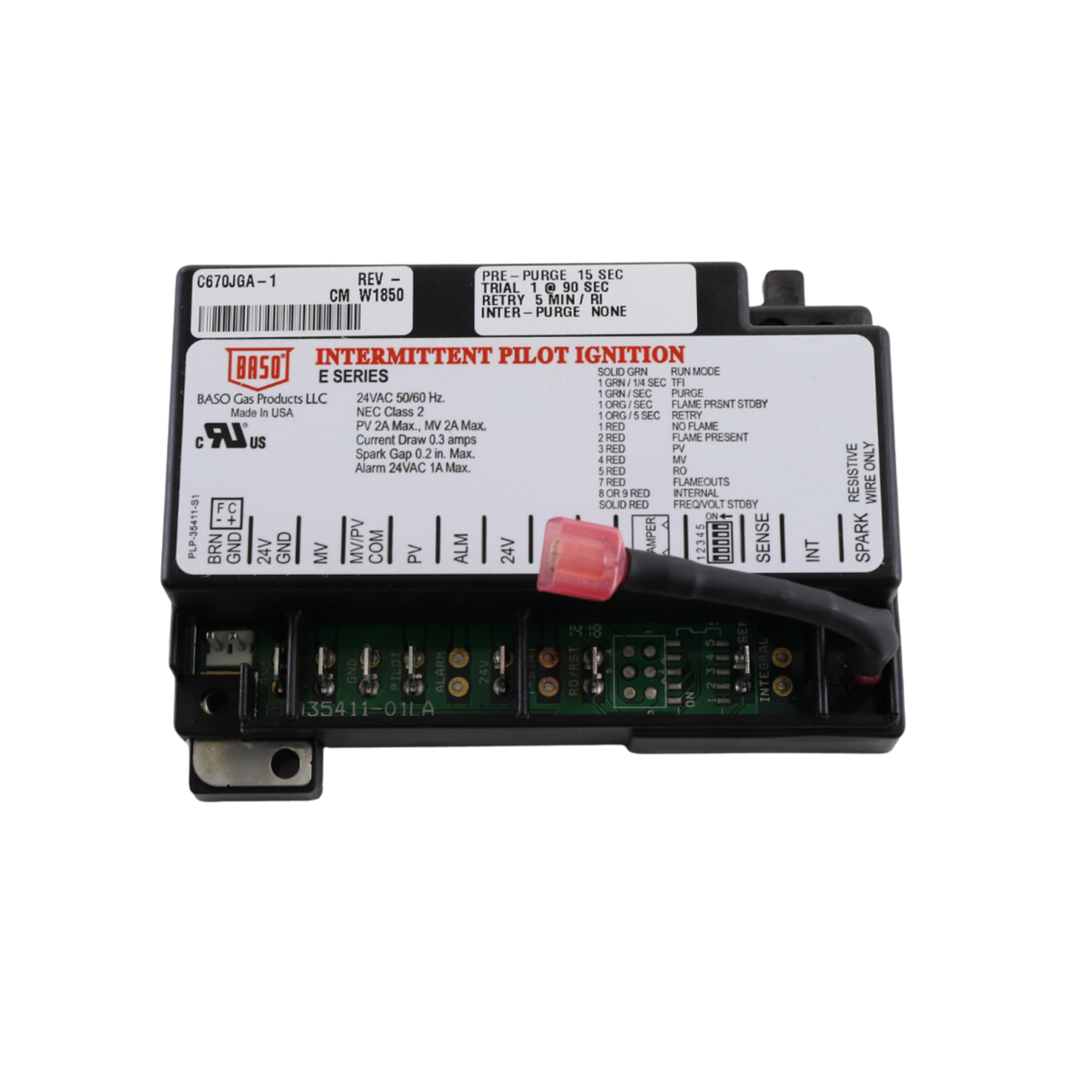 Baso C670JGA-1C Intermittent, Pilot Ignition Control Board with Remote Flame Sensing and Rollout Switch