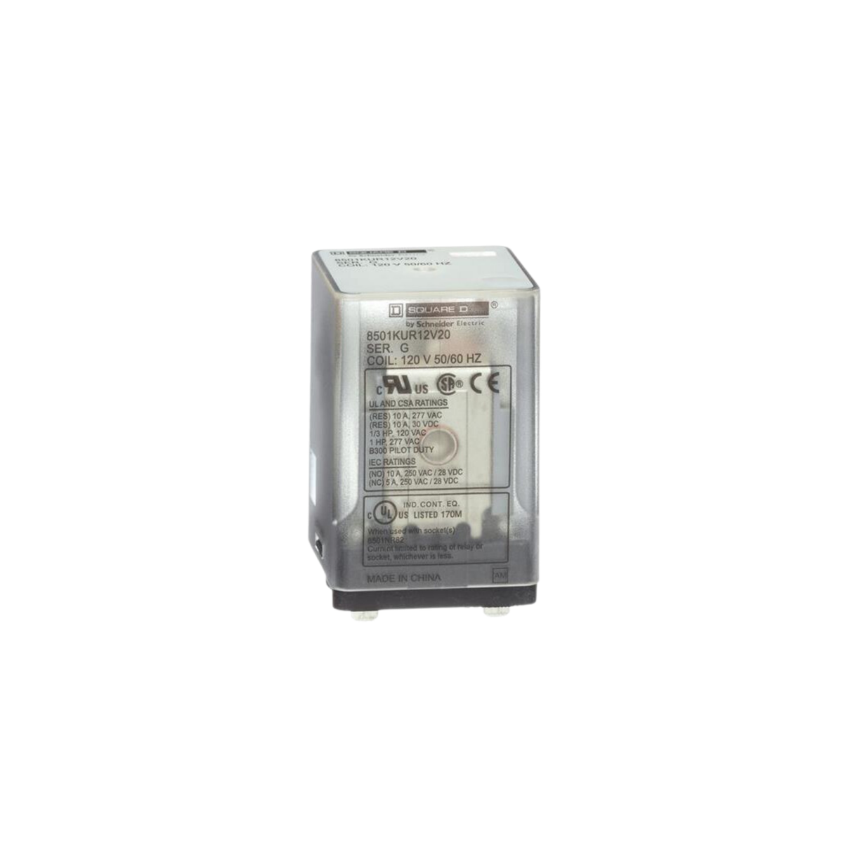 Schneider Electric (Square D) 8501KUR12V20 120V, 12A, DPDT, Plugin Relay