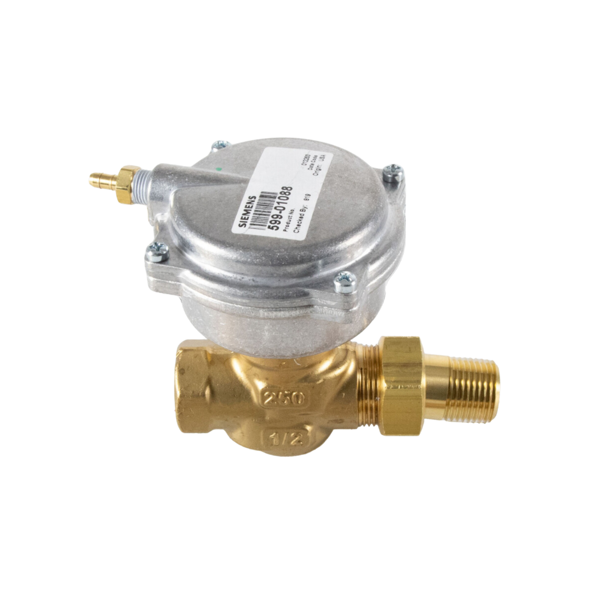 Siemens Building Technology 257-02039 1/2" NPT x Union Male, 3-8 PSI, 2.5 Cv, Normally Open, 2 Way, Equal Percentage Flow, Valve Assembly