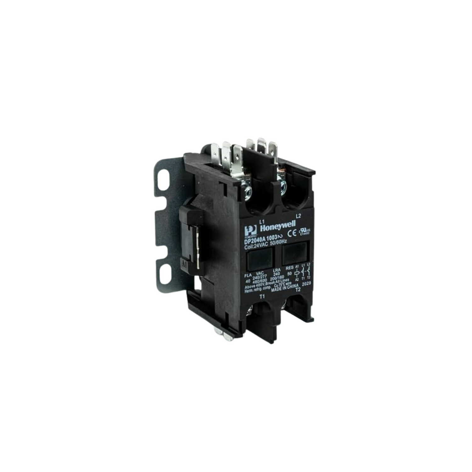 Honeywell DP2040A1003 - Economy Definite Purpose Contactor, 2 Pole, 24 Vac, DPST, 1/4" Quick Connects, 40 Amp, Silver Cadmium Oxide Contatcs, -4/149 Degree Temperature Range