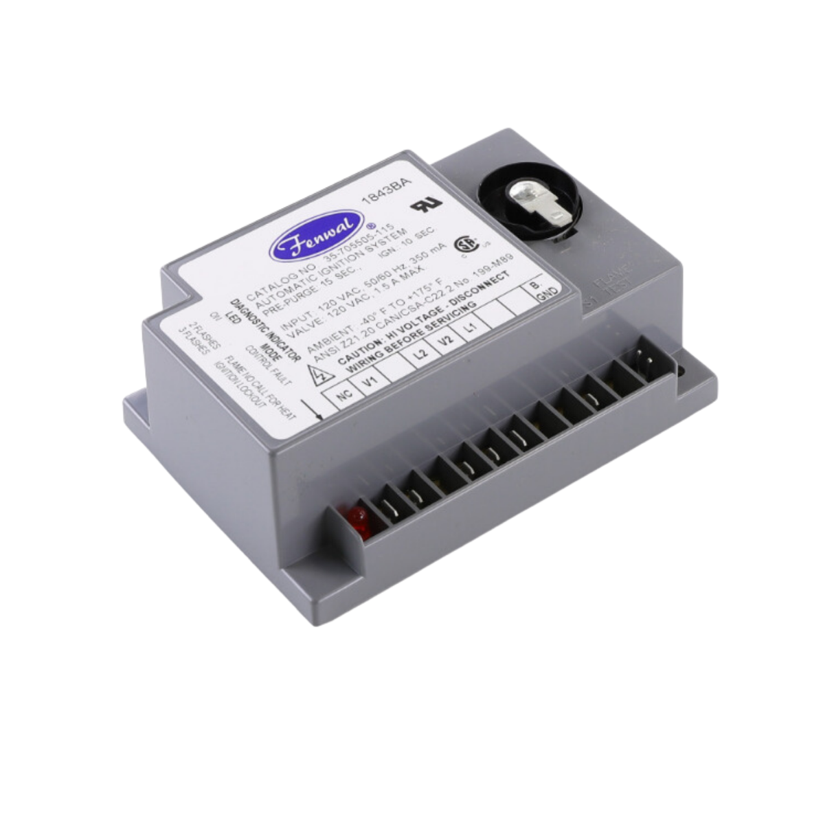 Fenwal 35-705505-115 120VAC, 15s Pre-purge, 0 Inter-purge, 10s Ignition Time, Direct, Spark Ignition Module