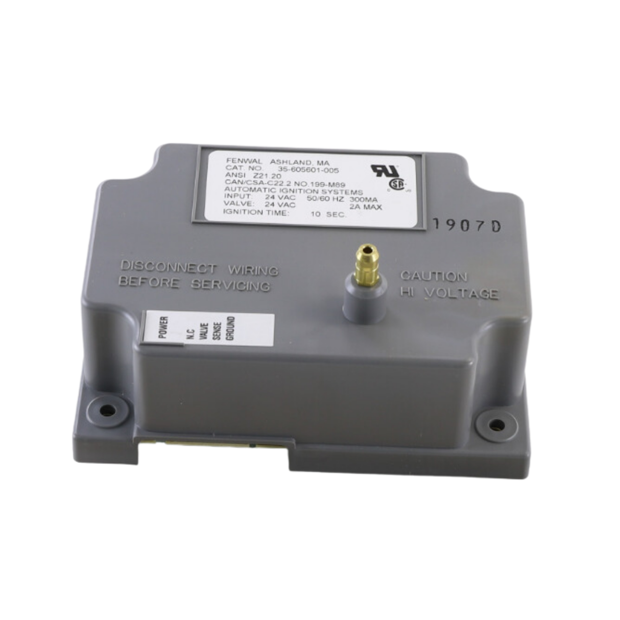 Fenwal 35-605601-005 24VAC, 0 Pre-Purge, 0 Inter-Purge, 10s Ignition Time, Direct Spark Ignition Module