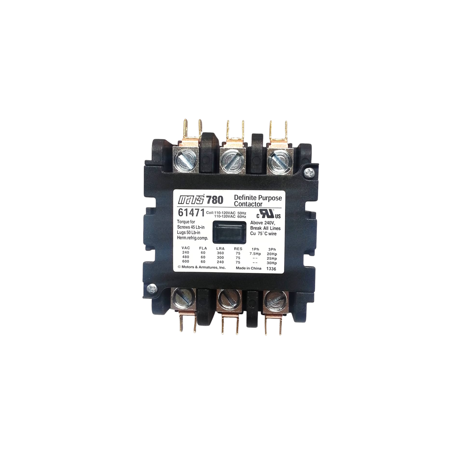 MARS 61471 120 V 60 A 3-Pole Contactor