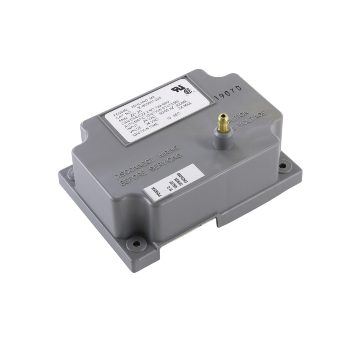 Fenwal 35-605601-005 24VAC, 0 Pre-Purge, 0 Inter-Purge, 10s Ignition Time, Direct Spark Ignition Module