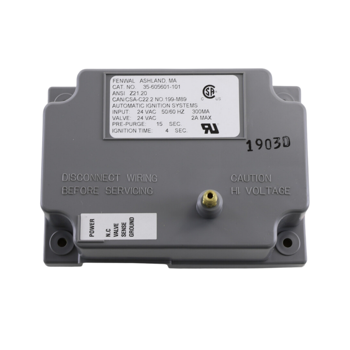 Fenwal 35-605601-101 24VAC, 15s Pre-purge, 0 Inter-purge, 4s Ignition Time, Direct Spark Ignition Module
