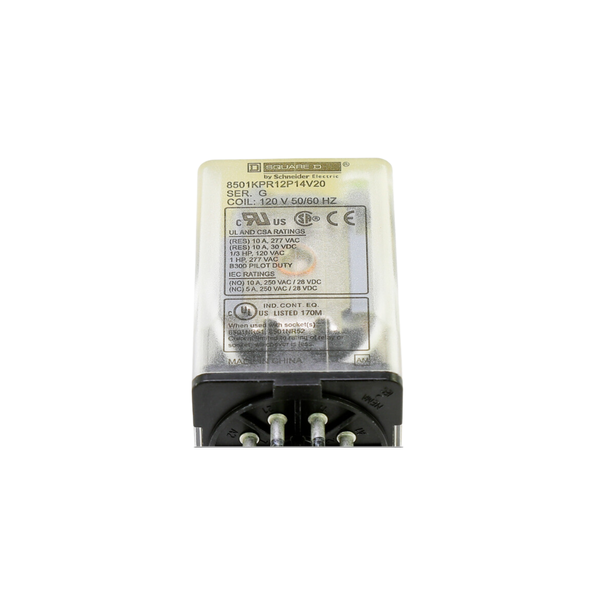 Schneider Electric (Square D) 8501KPR12P14V20 240VAC, 10A, DPDT, 8-Pin Relay