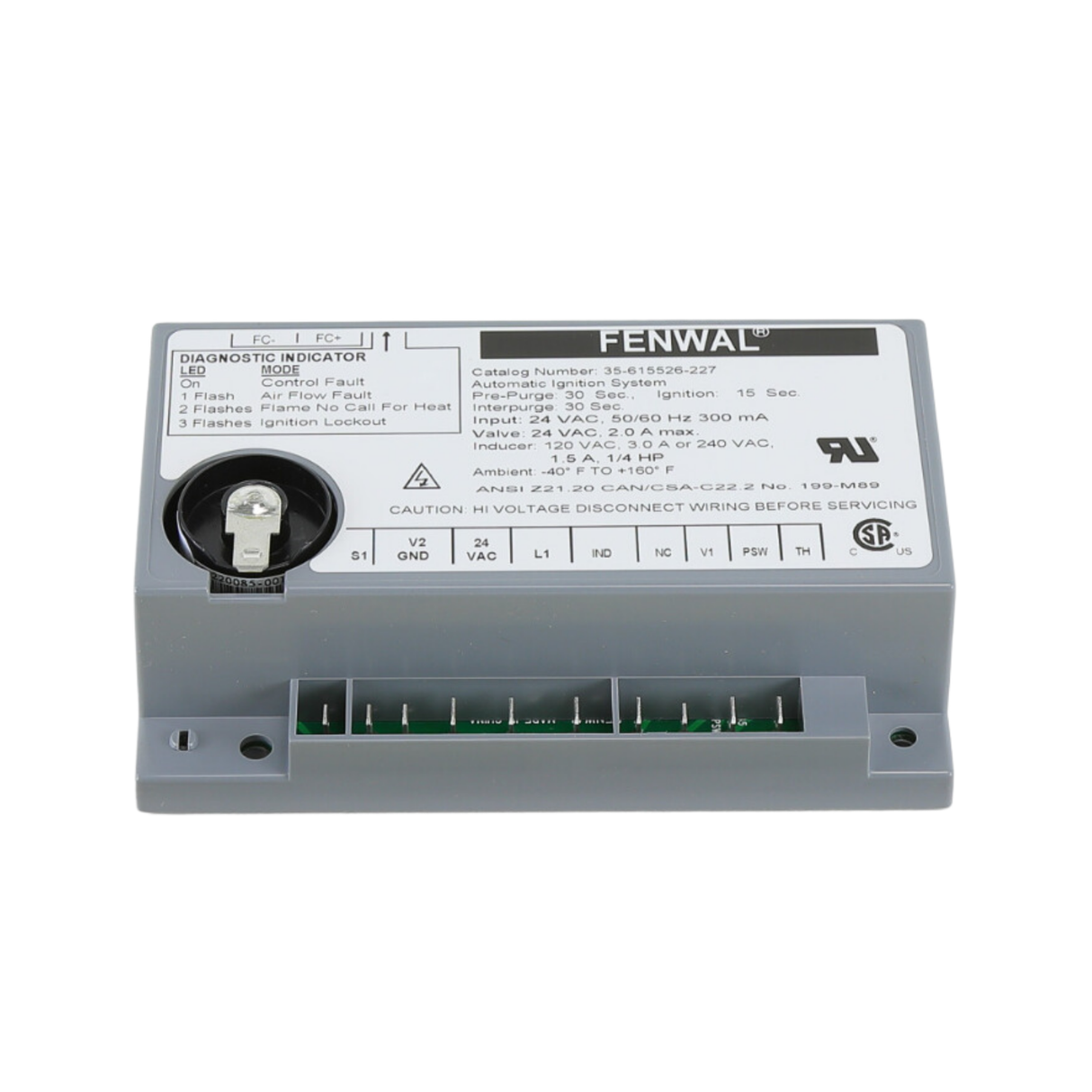 Fenwal 35-615526-227 24VAC, 30s Pre-Purge, 30s Inter-Purge, 15s Ignition Time, Automatic Ignition System