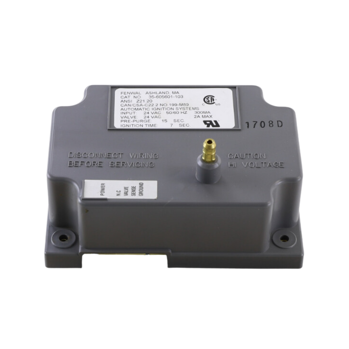 Fenwal 35-605601-103 24VAC, 15s Pre-Purge, 0 Inter-Purge, 7s Ignition Time, Direct Spark Ignition Module