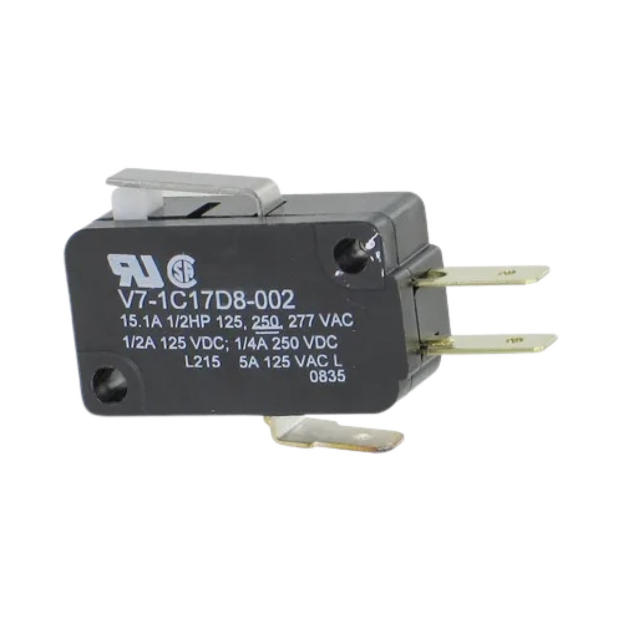 Honeywell V7-1C17D8-002 Micro Switch, Miniature Basic Switches, V7 Series, Single Pole Double Throw (SPDT), 5A@125VAC, 160g Maximum Operating Force