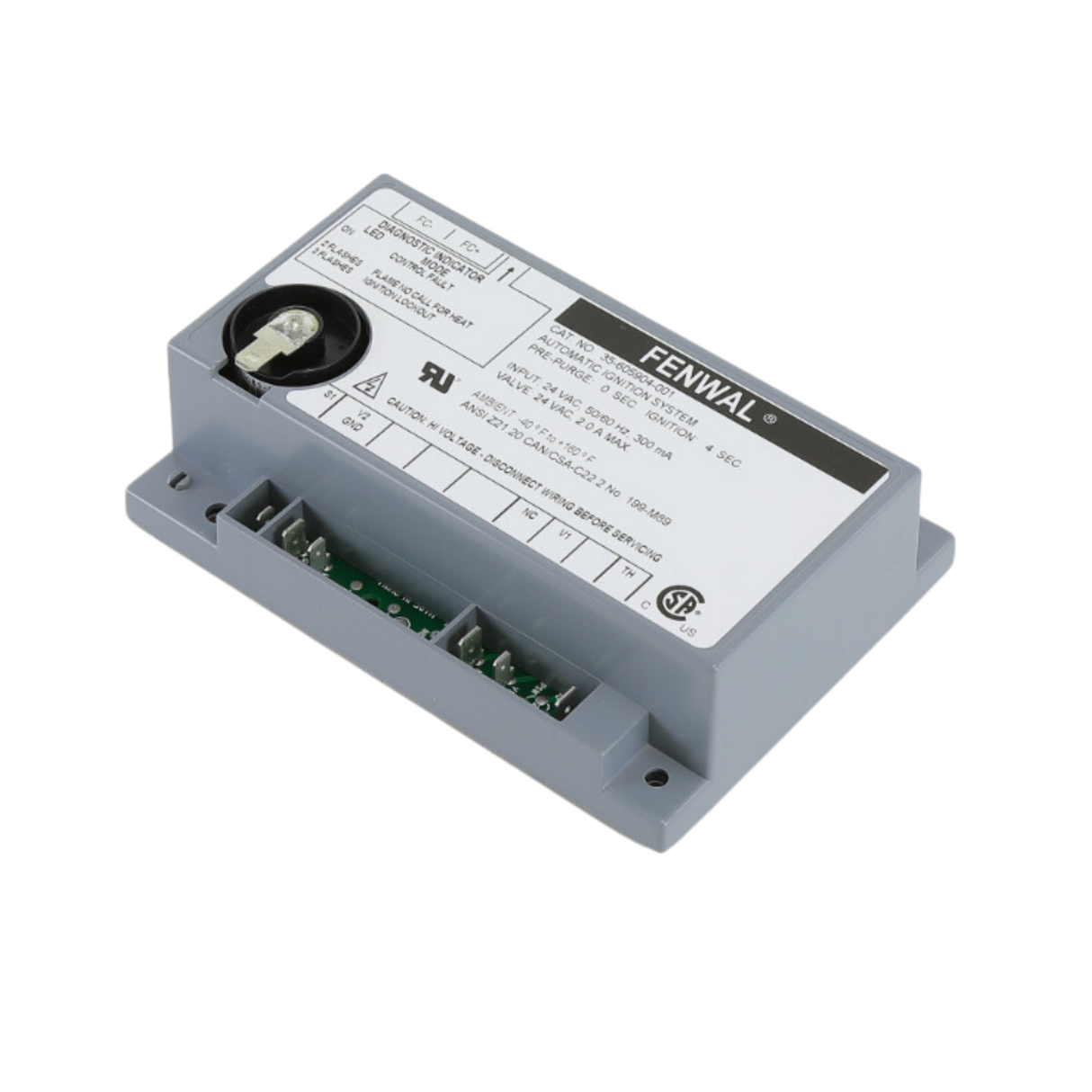 Fenwal 35-605904-001 24VAC, 0 Pre-Purge, 0 Inter-Purge, 4s Ignition Time, Special Heat and Glow, Direct Spark Ignition Module