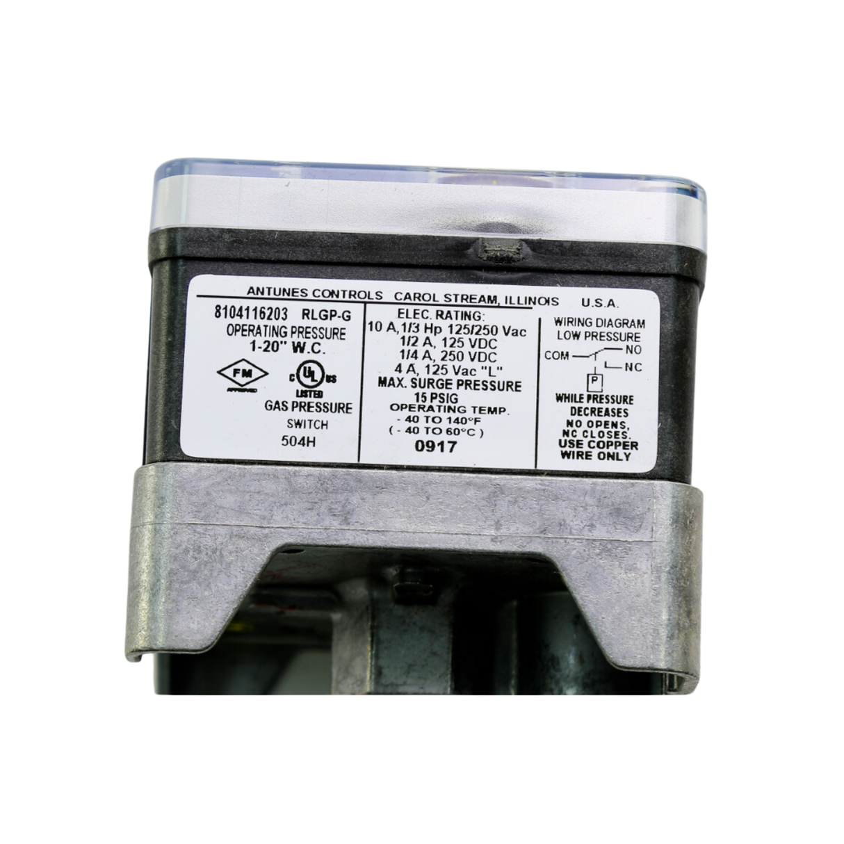 A.J. Antunes 8104116203 1/4" NPT, Auto-Reset, SPDT, Low Gas Pressure Switch