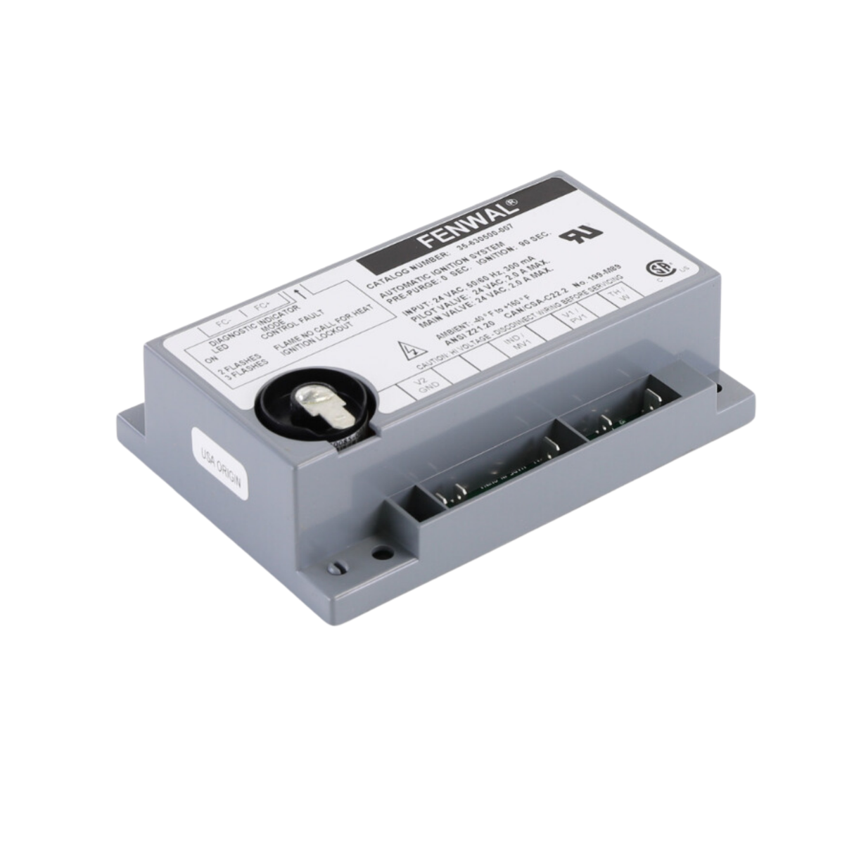 Fenwal 35-630500-007 24VAC, 0 Pre-Purge, 0 Inter-Purge, 90s Ignition Time, Spark Ignition Module