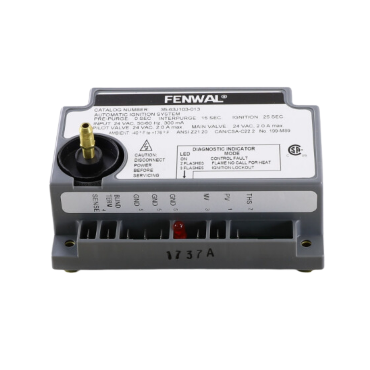 Fenwal 35-63J103-013 24VAC, 0 Pre-Purge, 15s Inter-Purge, 25s Ignition Time, Johnson Replacement, Automatic Ignition System
