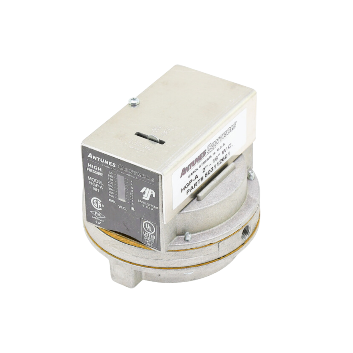 A.J. Antunes 803112601 1/4" NPT, 1/8" NPT Vent, Manual-Reset, SPDT, High Gas Pressure Switch