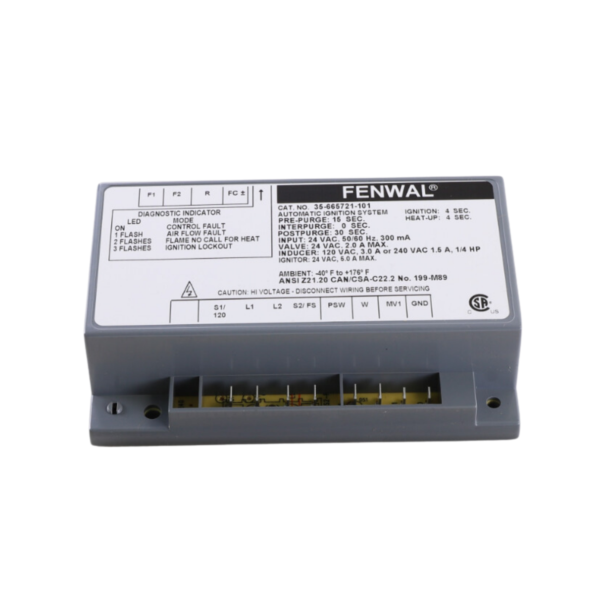 Fenwal 35-665721-101 24VAC, 15s Pre-Purge, 0 Inter-Purge, 4s Ignition Time, 4s Heat Up, Automatic Ignition System