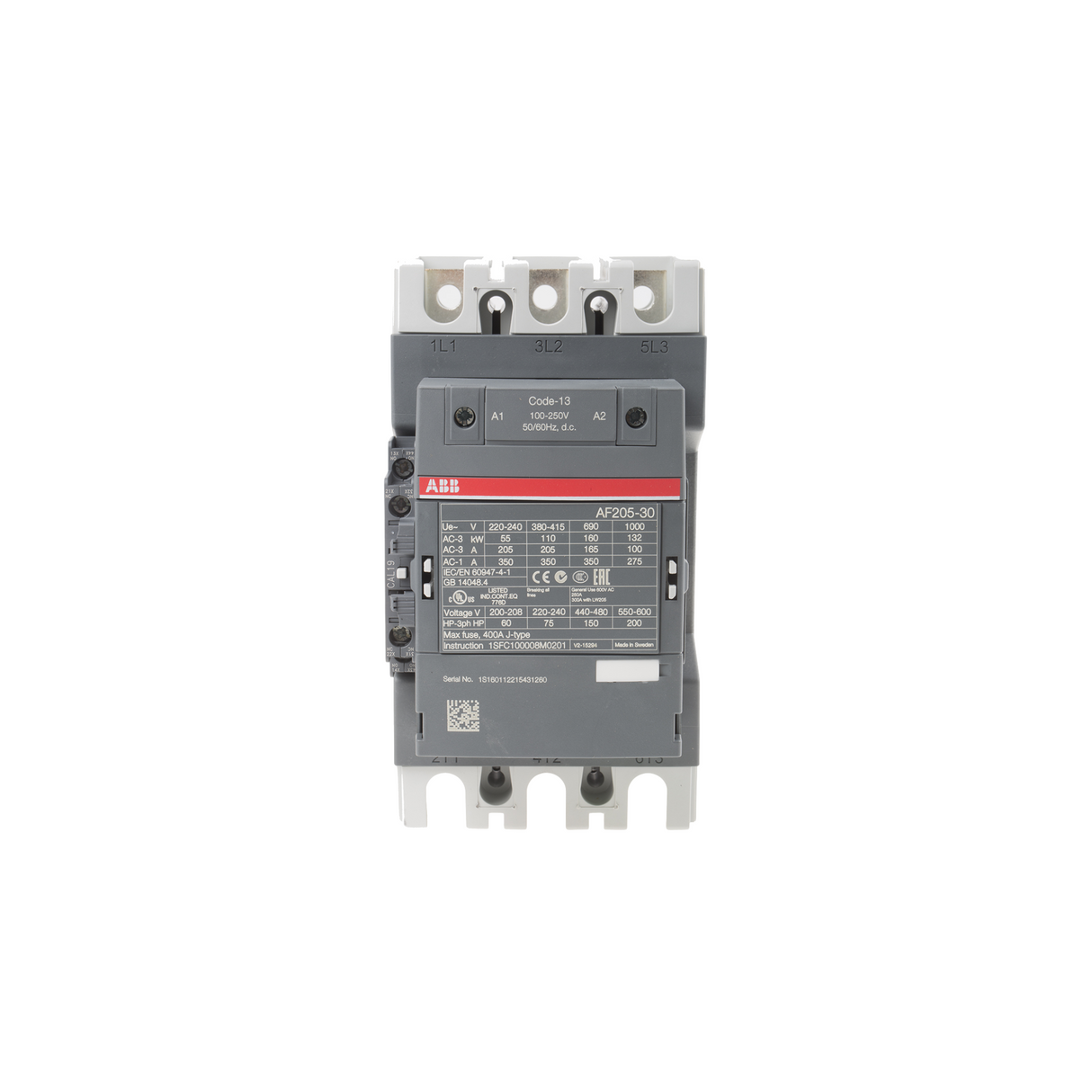 ABB AF205-30-11-13 100-250 V 192 A 3-Pole Contactor