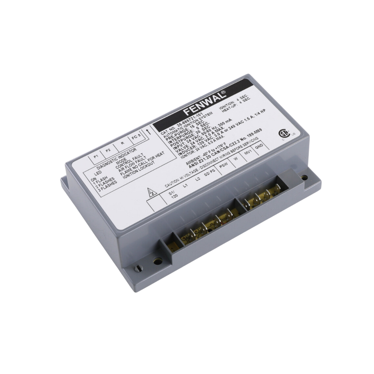 Fenwal 35-665721-101 24VAC, 15s Pre-Purge, 0 Inter-Purge, 4s Ignition Time, 4s Heat Up, Automatic Ignition System