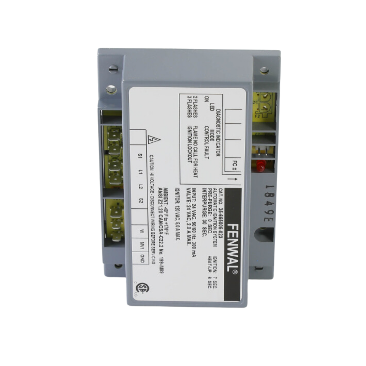 Fenwal 35-655005-023 24VAC, 0 Pre-Purge, 30s Inter-Purge, 7s Ignition Time, 6s Heat Up, Ignition Control Board