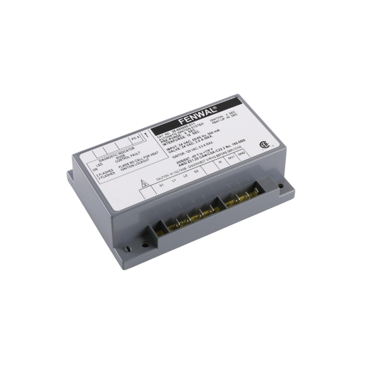 Fenwal 35-655605-011 24VAC, 0 Pre-Purge, 15s Inter-Purge, 4s Ignition Time, 40s Heat Up, HSI, Ignition Control Board