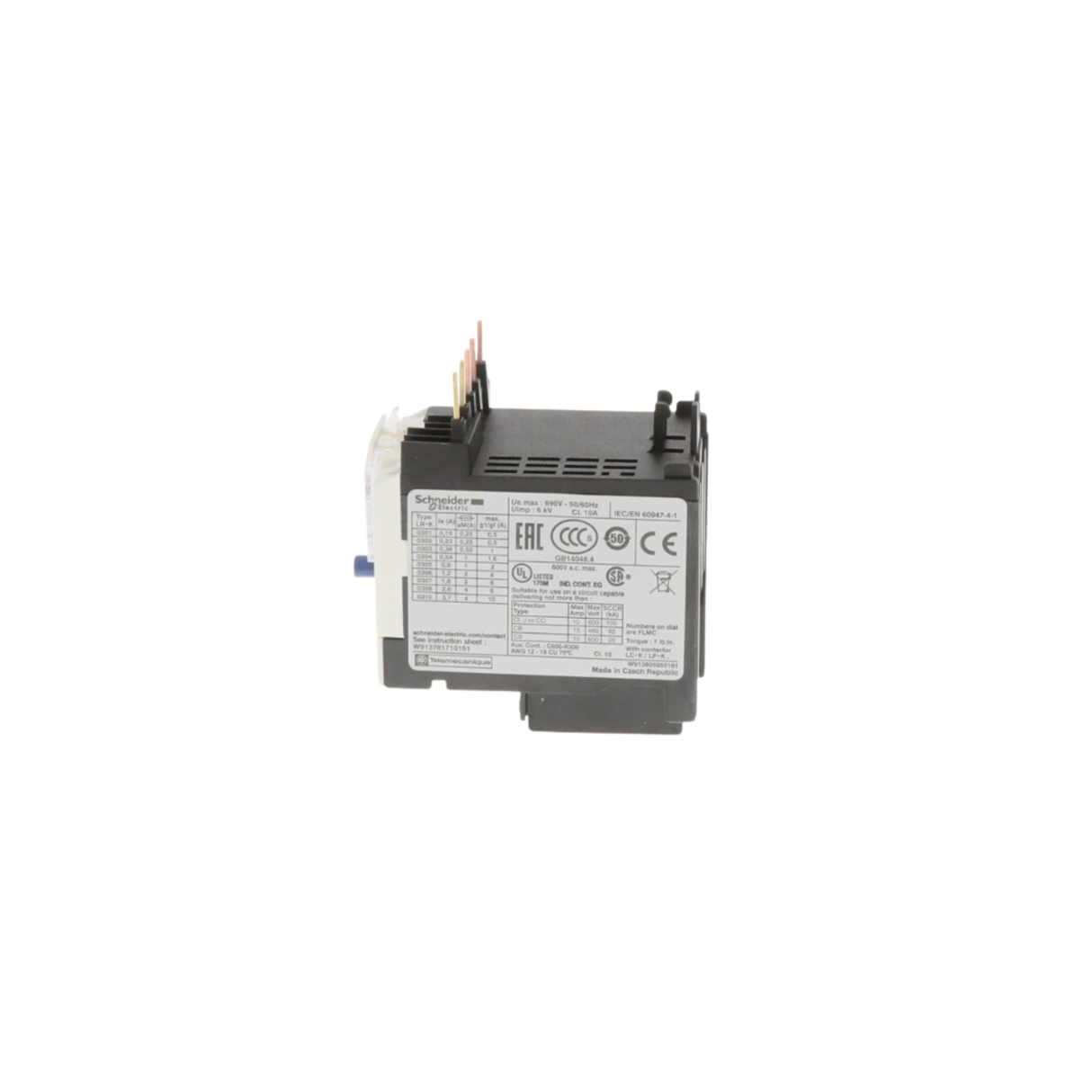 Schneider Electric (Square D) LR2K0310 2.6-3.7A Current Adjustment Rating, Overload Relay