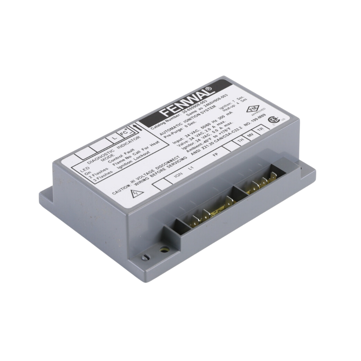 Fenwal 35-655908-003 24VAC, 0 Pre-Purge, 0 Inter-Purge, 7s Ignition Time, 4s Heat Up, HSI, Automatic Ignition System