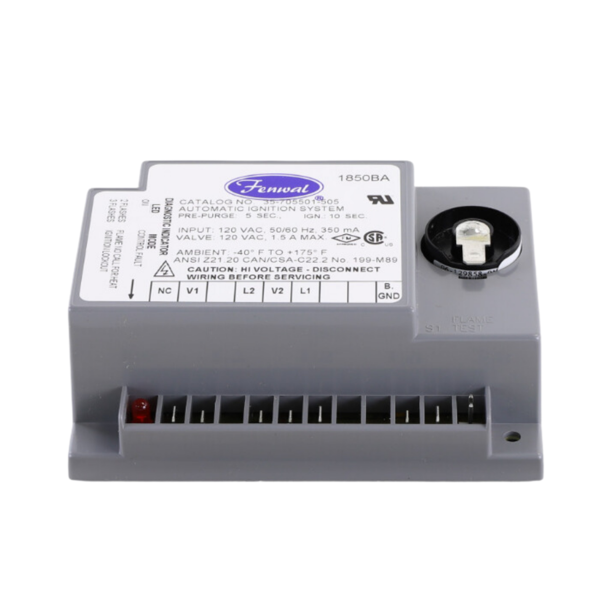 Fenwal 35-705501-505 120VAC, 5s Pre-Purge, 0 Inter-Purge, 10s Ignition Time, RMTE SNS, Direct Spark Ignition Module