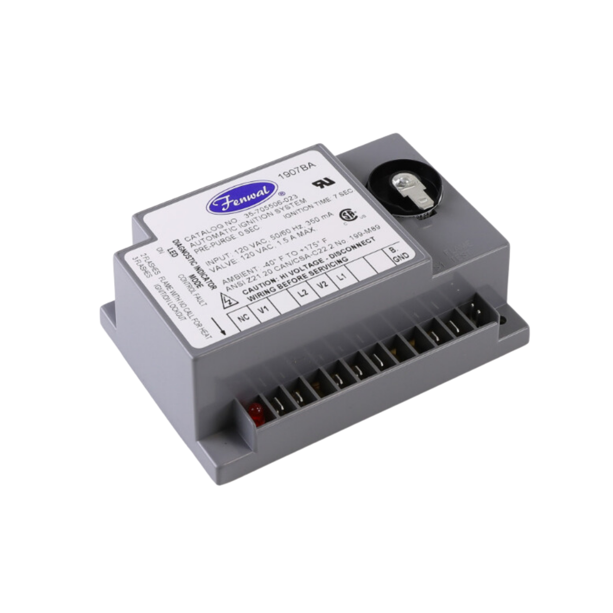 Fenwal 35-705506-023 120VAC, 0 Pre-Purge, 15s Inter-Purge, 7s Ignition Time, Direct Spark Ignition Module