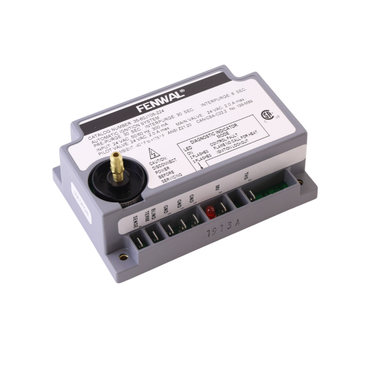 Fenwal 35-60J108-224 24VAC, 30s Pre-Purge, 30s Inter-Purge, 8s Ignition Time, Direct Spark Ignition Module