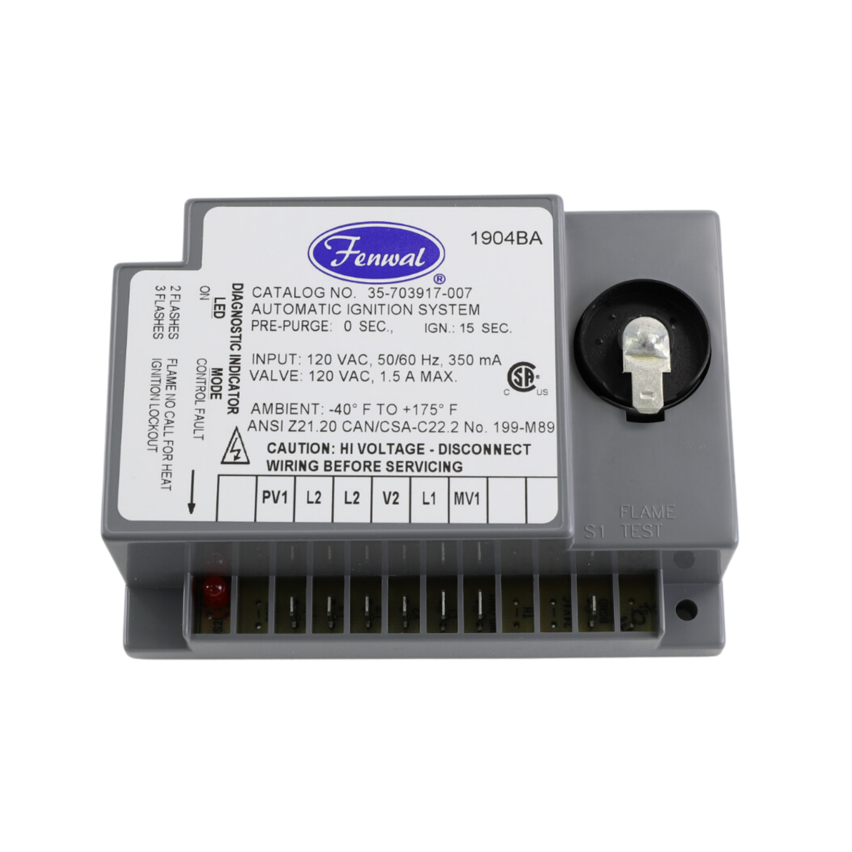 Fenwal 35-703917-007 120VAC, 0 Pre-Purge, 0 Inter-Purge, 15s Ignition Time, Ignition Control