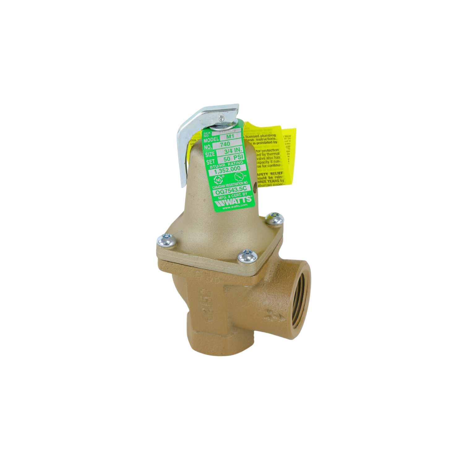 Watts F382328 1352000 BTU/hr, 50 PSI, 3/4" NPT, Relief Valve