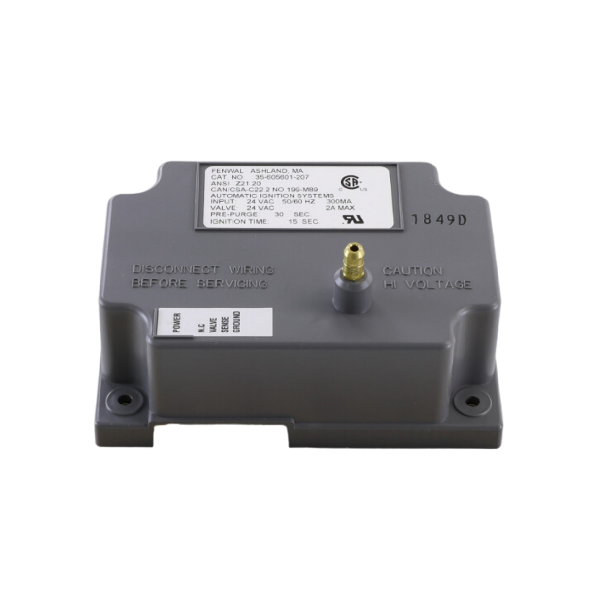 Fenwal 35-605601-207 24VAC, 30s Pre-Purge, 0 Inter-Purge, 15s Ignition Time, Direct Spark Ignition Module