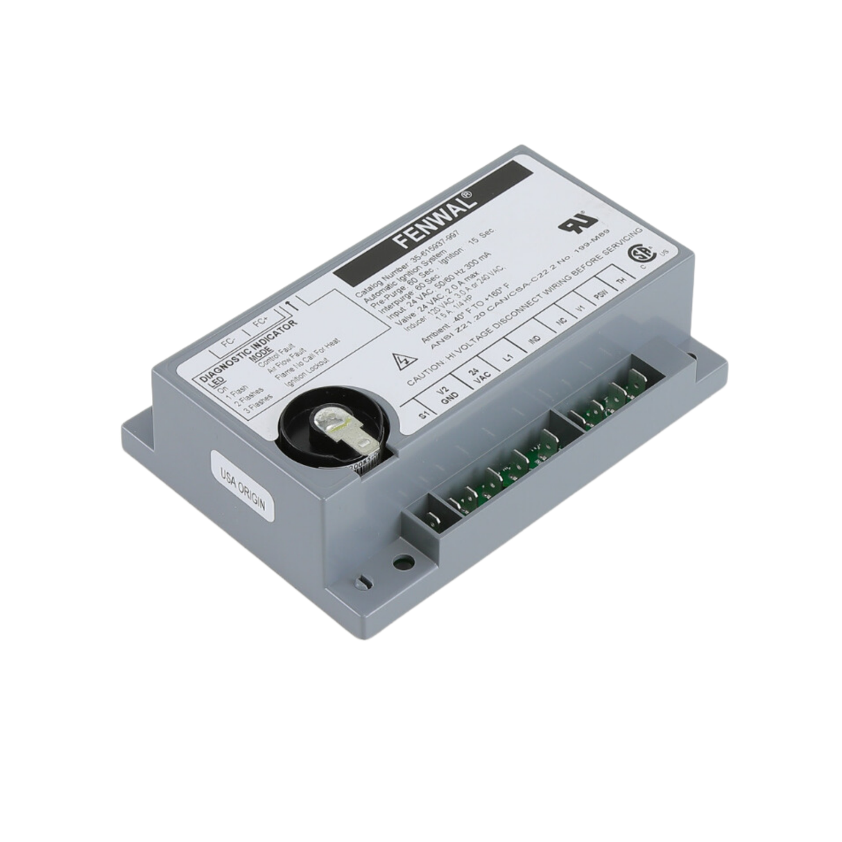 Fenwal 35-615937-997 24VAC, 60s Pre-Purge, 60s Inter-Purge, 15s Ignition Time, Automatic Ignition System with Inducer Relay EOM Captive Air