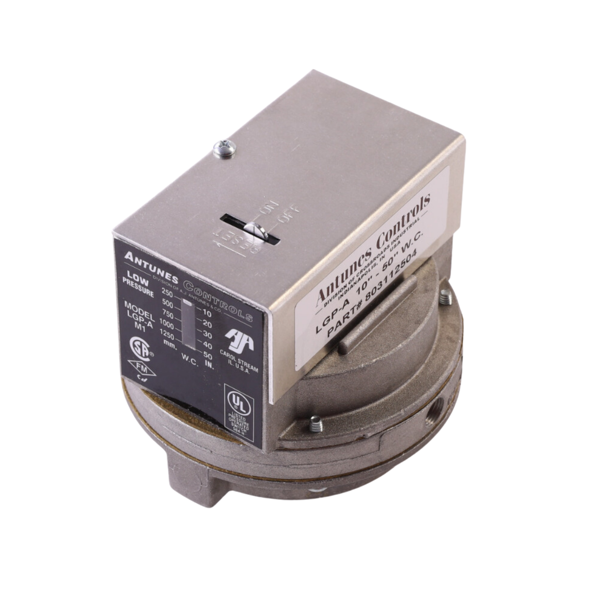 A.J. Antunes 803112504 1/4" NPT, 1/8" NPT Vent, Manual-Reset, SPDT, Low Gas Pressure Switch