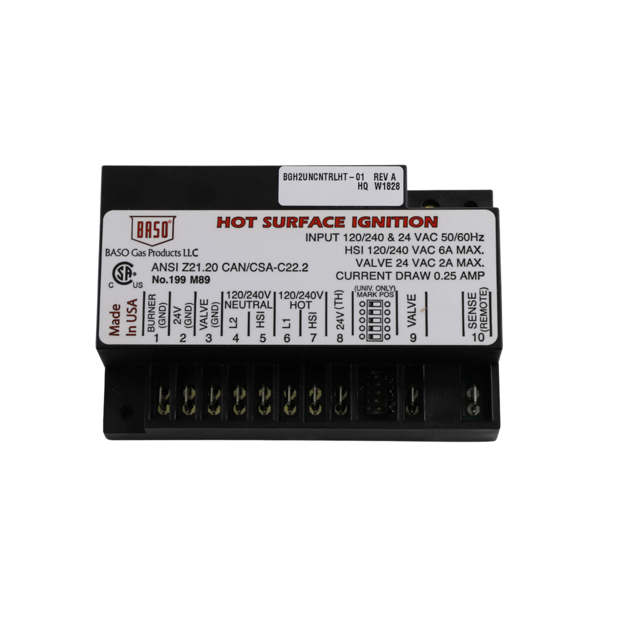 Baso BGH2UNCNTRLHT-01C 24V AC, Universal Hot Surface Ignition Control Board