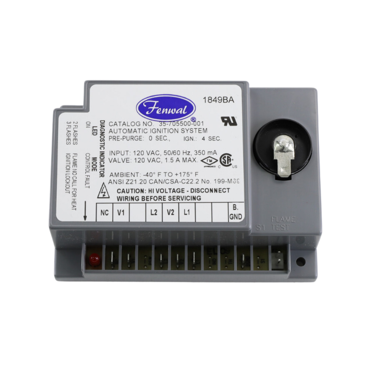 Fenwal 35-705500-001 120VAC, 0 Pre-Purge, 0 Inter-Purge, 4s Ignition Time, Automatic Ignition System