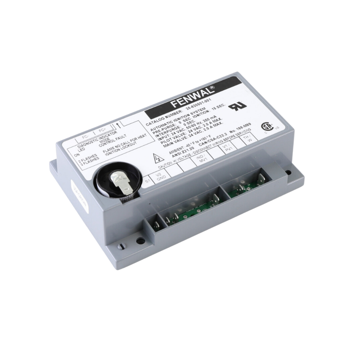 Fenwal 35-630501-001 24VAC, 0 Pre-Purge, 0 Inter-Purge, 15s Ignition Time, Remote Sense, Ignition Module Control