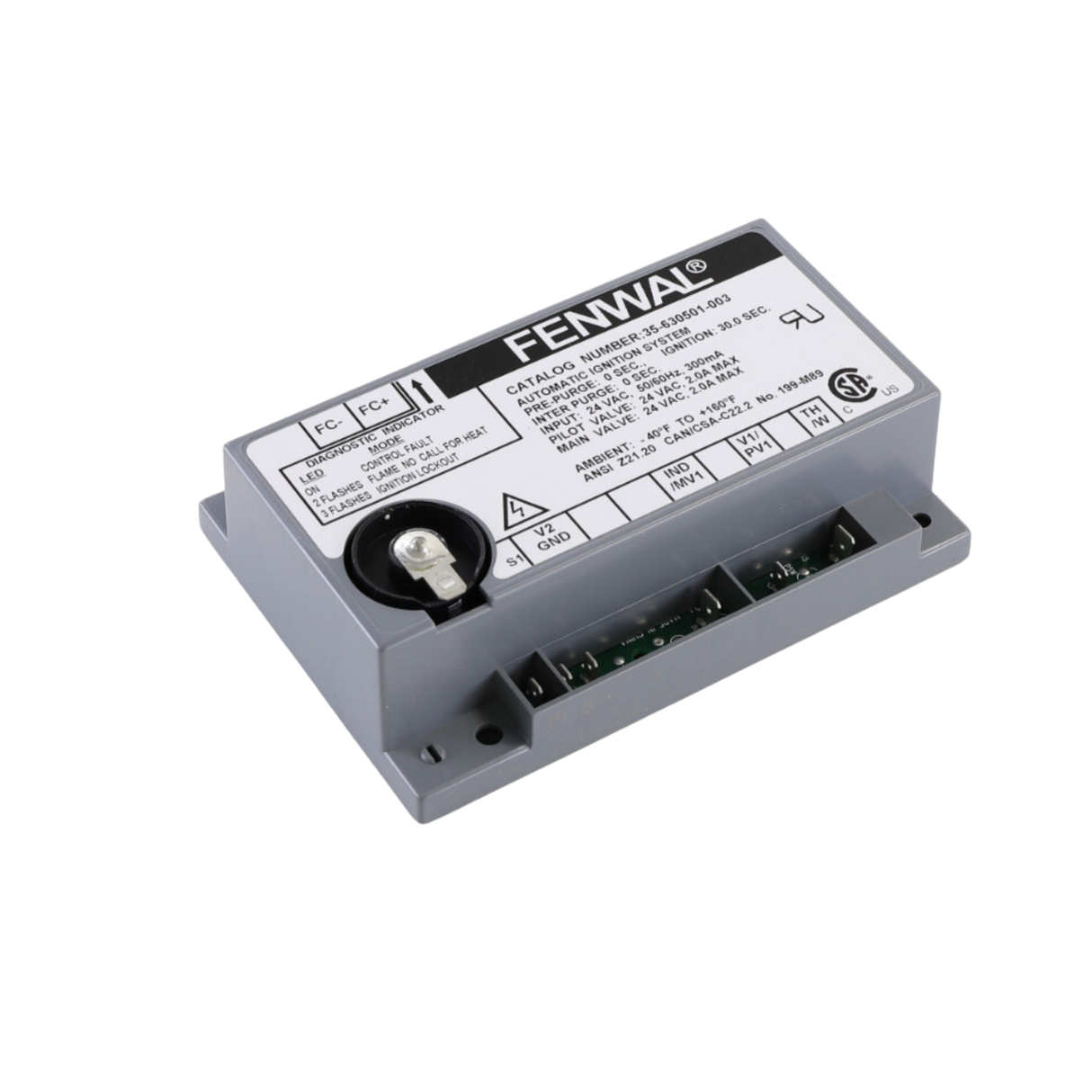 Fenwal 35-630501-003 24VAC, 0 Pre-Purge, 0 Inter-Purge, 30s Ignition Time, Remote Sense, Ignition Module Control