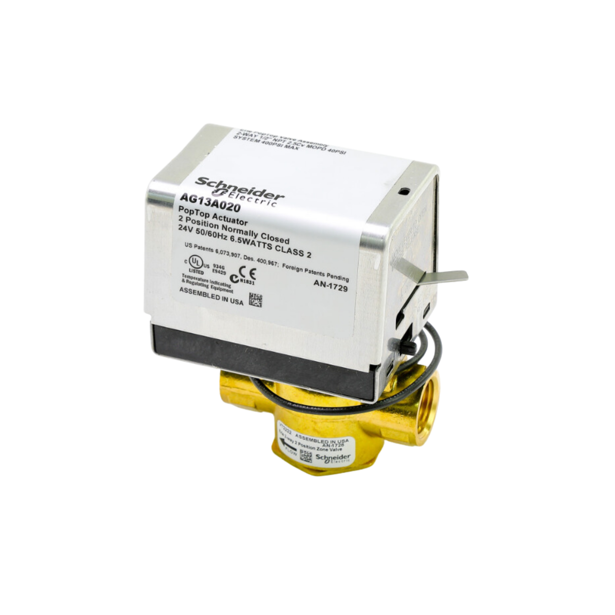 Schneider Electric (Erie) VT2222G13A020 1/2" NPT, 24VAC, 2 Way, 2.5 Cv, 2 Position, Spring Return, Normally Closed, Zone, Valve