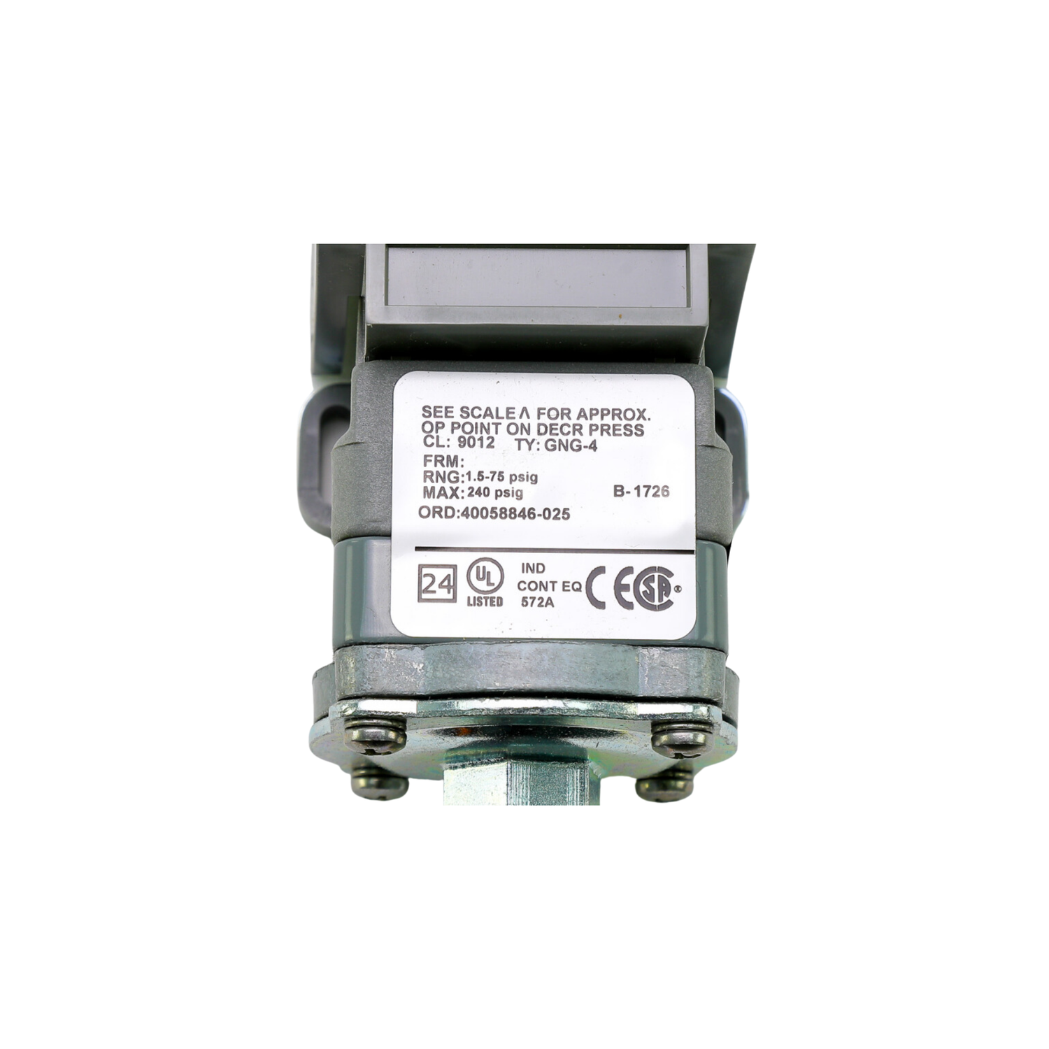 Schneider Electric (Square D) 9012GNG4 1.5-75 PSI Range, 2.5-6.5 PSI Differential, 1/4" Thread Size, Pressure Switch