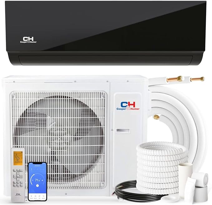 Cooper & Hunter Olivia Series Midnight Edition, 9,000 BTU, 208-230V, 25 SEER, Single Zone Mini Split AC/Heating Ductless Inverter System, Including Installation kit