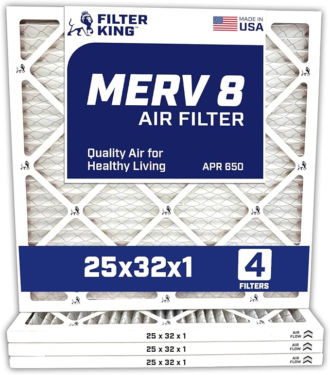Filter King 25x32x1 Air Filter | 4-PACK | MERV 8 HVAC Pleated A/C Furnace Filter