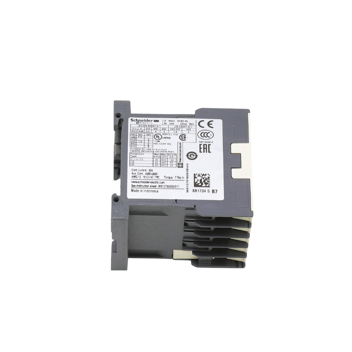 Schneider Electric (Square D) LC1K0901B7 24V, 9A, 3 Pole NO, Contactor with NC Auxiliary