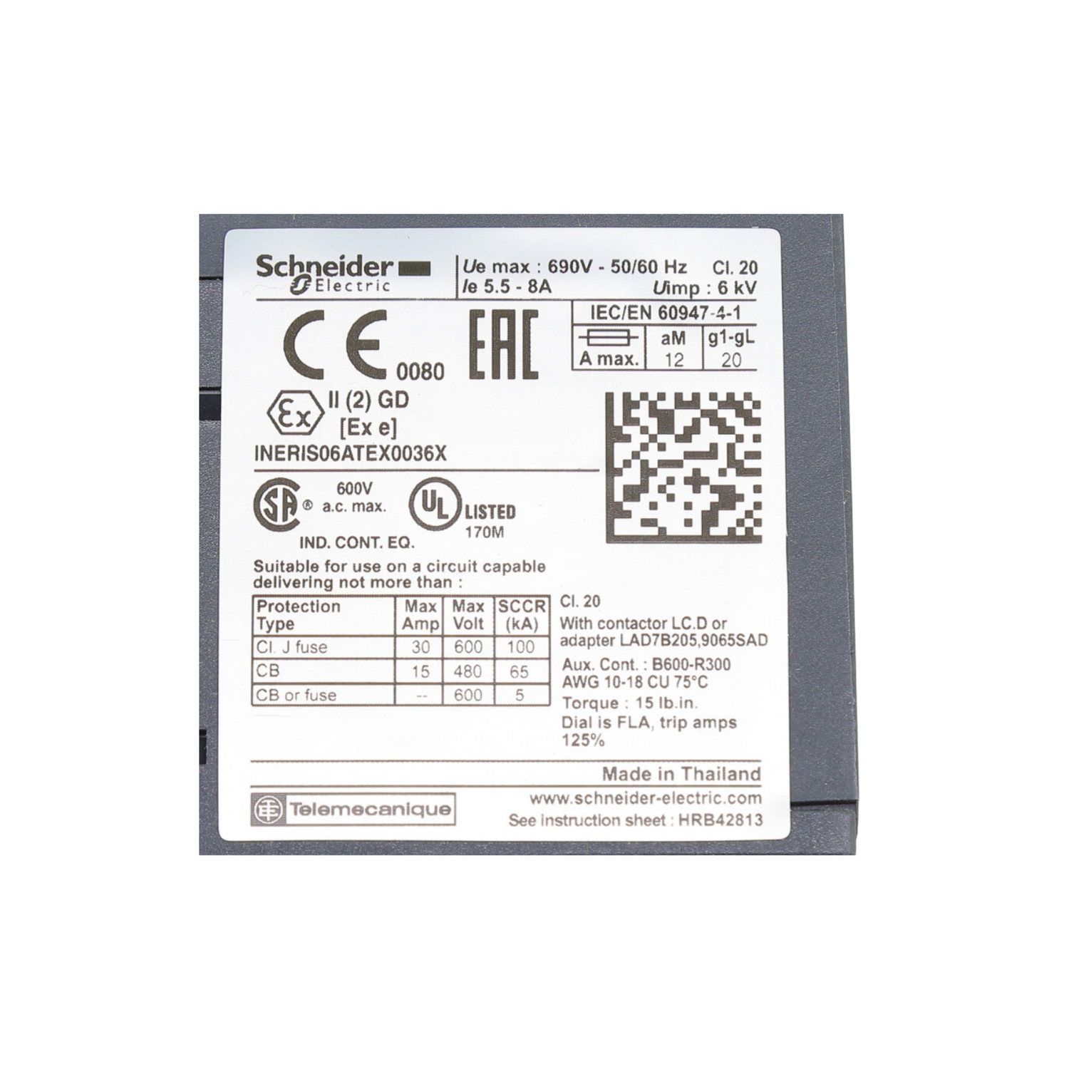 Schneider Electric (Square D) LRD12L IEC Standard, 5.5-8A, Overload Relay