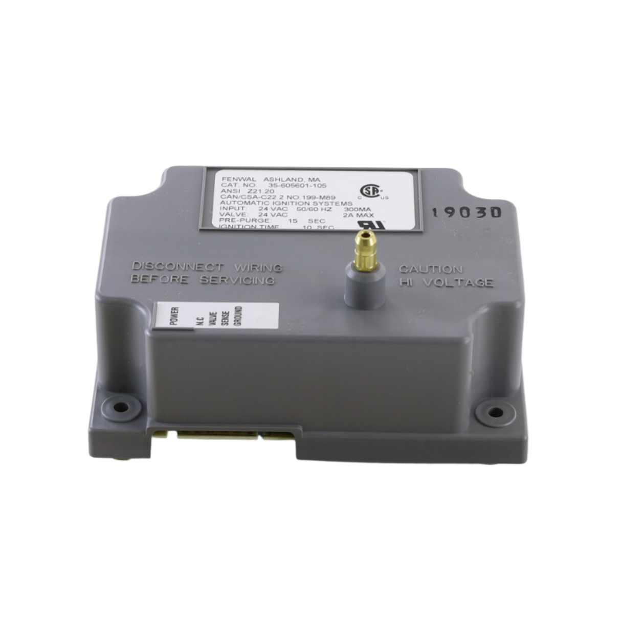 Fenwal 35-605601-105 24VAC, 15s Pre-Purge, 0 Inter-Purge, 10s Ignition Time, Direct, Spark Ignition Module