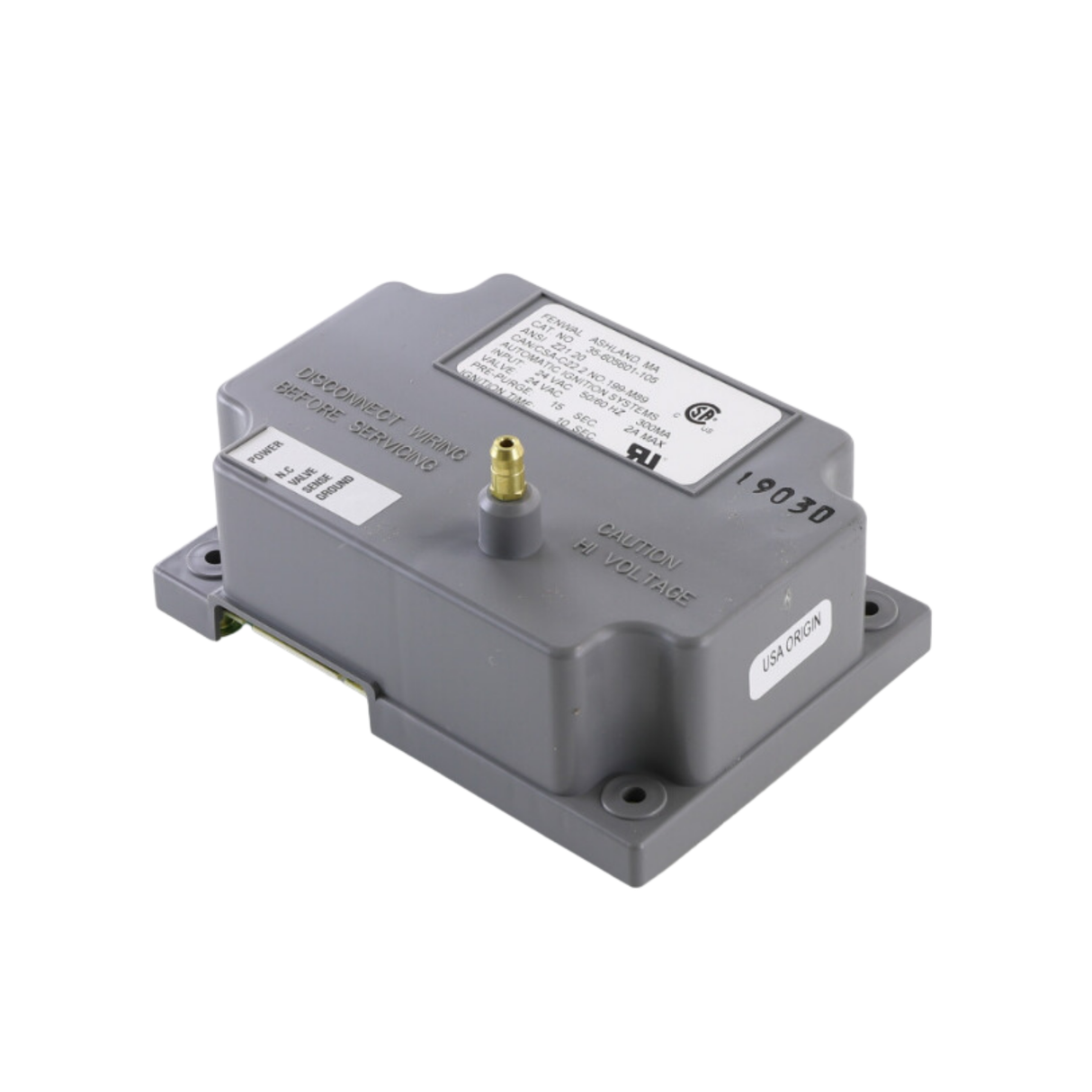 Fenwal 35-605601-105 24VAC, 15s Pre-Purge, 0 Inter-Purge, 10s Ignition Time, Direct, Spark Ignition Module