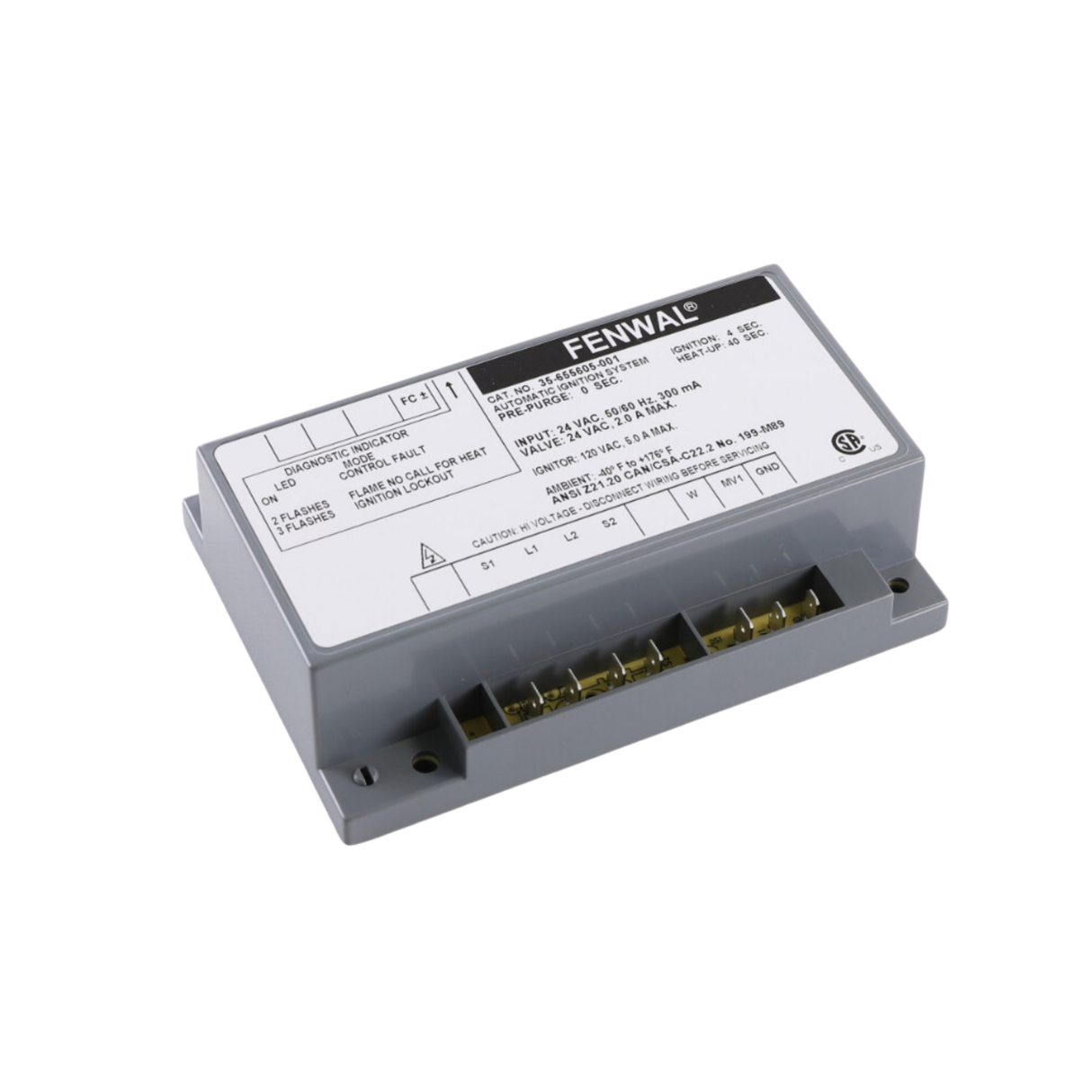 Fenwal 35-655605-001 24VAC, 0 Pre-Purge, 0 Inter-Purge, 5s Ignition Time, 40s Heat Up, Automatic Ignition System