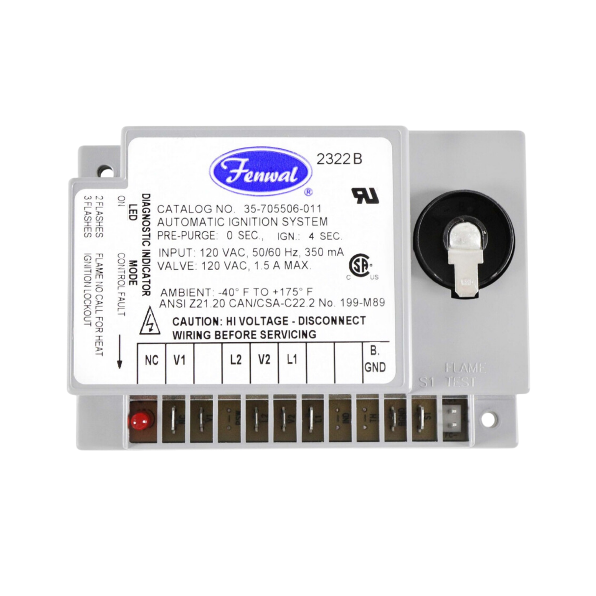 Fenwal 35-705506-011G 120VAC, 0 Pre-Purge, 0 Inter-Purge, 4s Ignition Time, Ignition Module