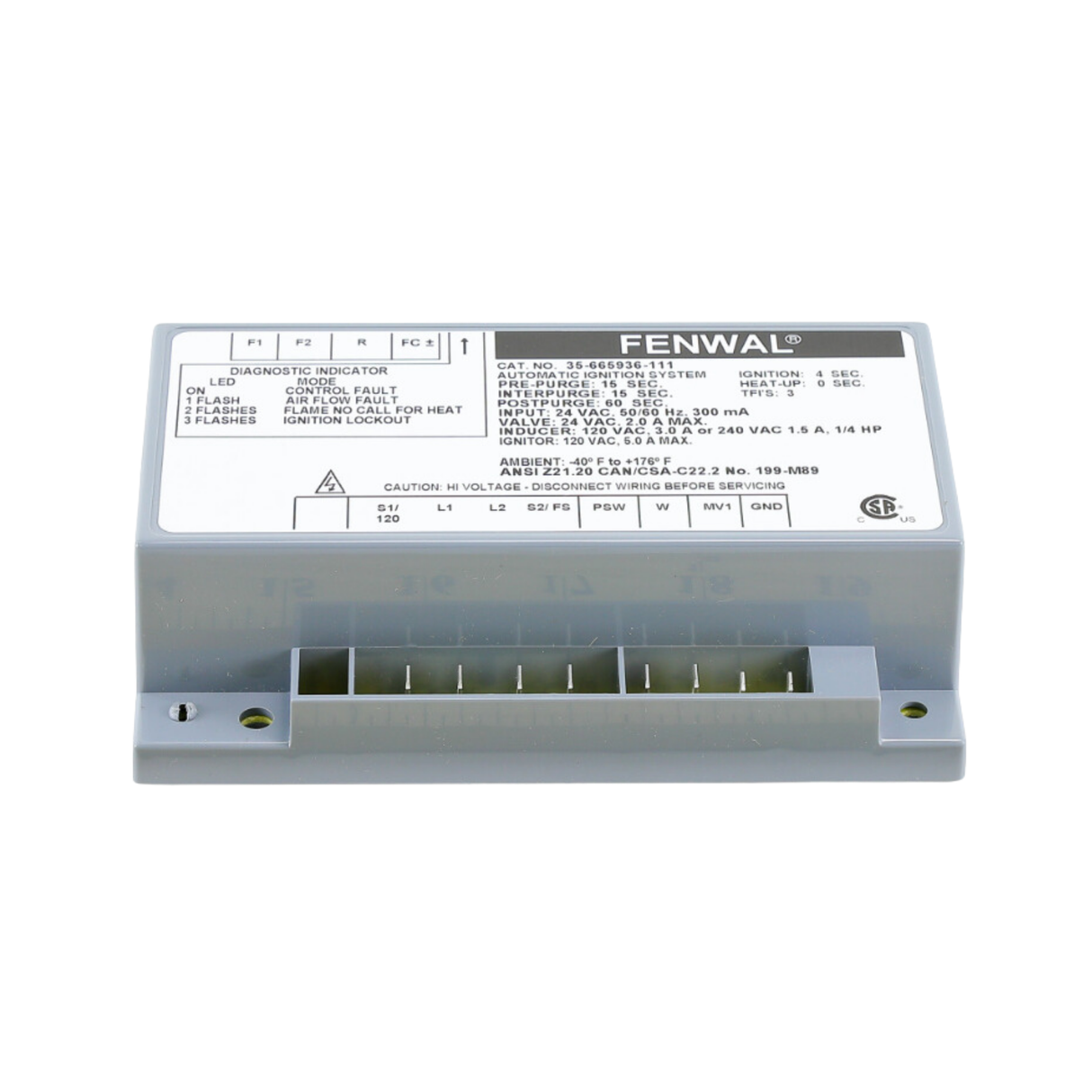 Fenwal 35-665936-111 24VAC, 30s Pre-Purge, 30s Inter-Purge, 7s Ignition Time, 0 Heat Up, DSI MOD, Automatic Ignition System