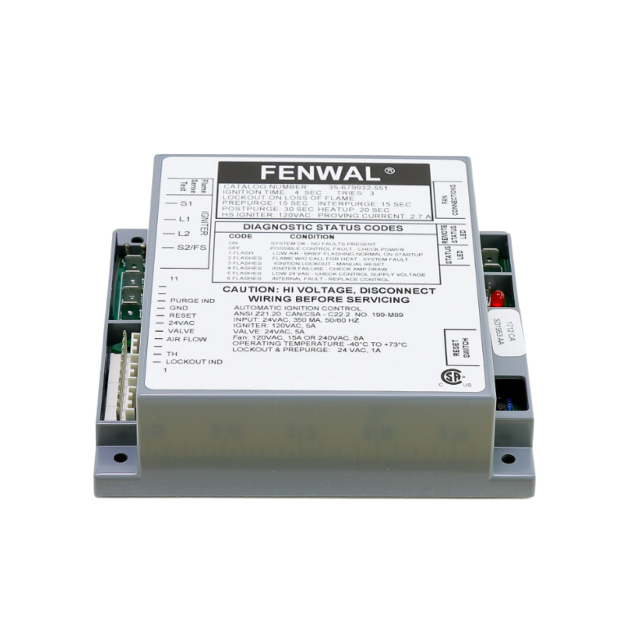 Fenwal 35-679932-551 24VAC, 15s Pre-Purge, 15s Inter-Purge, 0 Ignition Time, 20s Heat Up, Ignition Control