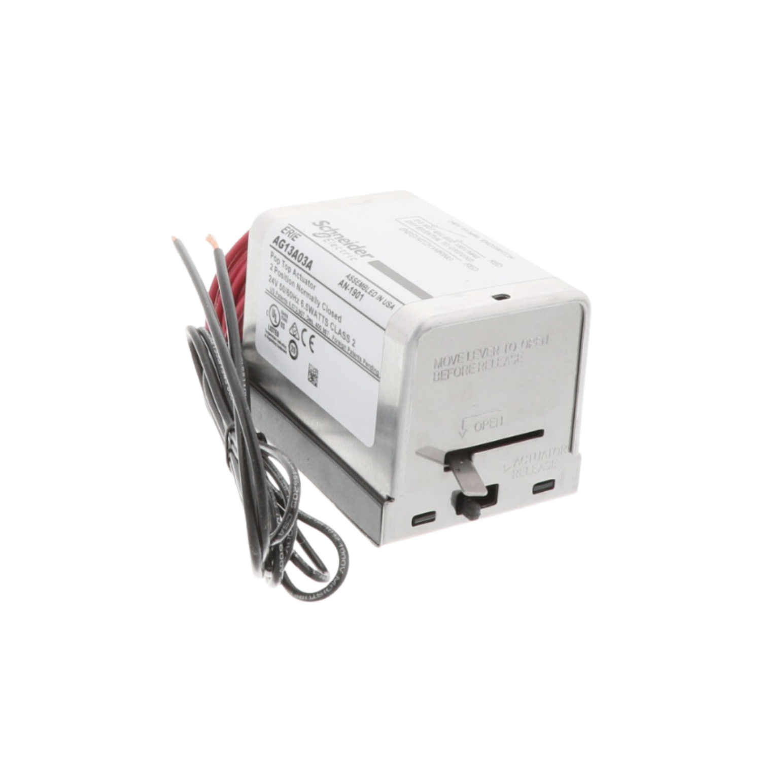 Schneider Electric (Erie) AG13A03A 24VAC, 2 Position, Spring Return, Normally Closed, Actuator with 3 Appliance Cable, and End Switch